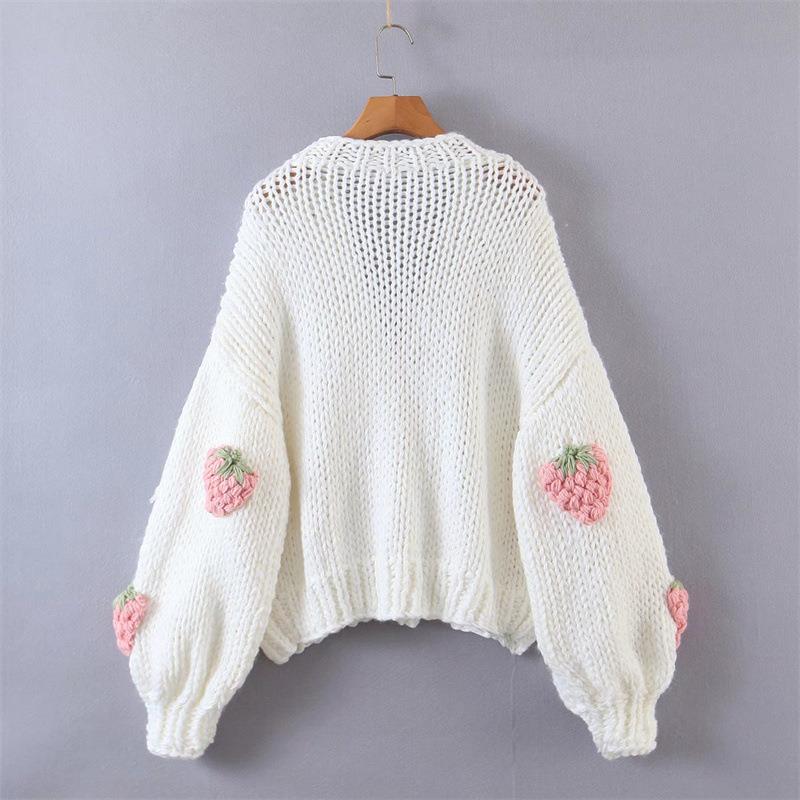 Jacket V-neck Mohair Cardigan Sleeve Sweater Knit Chunky