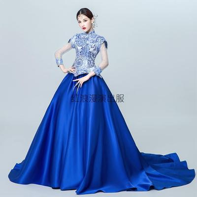 正品中风风商青花瓷系列礼服演车舞展走秀旗国袍晚会年会台T台演