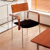 意式 轻奢包豪斯瑟芬餐椅中古极简不锈钢实木椅子设计师办公扶手椅