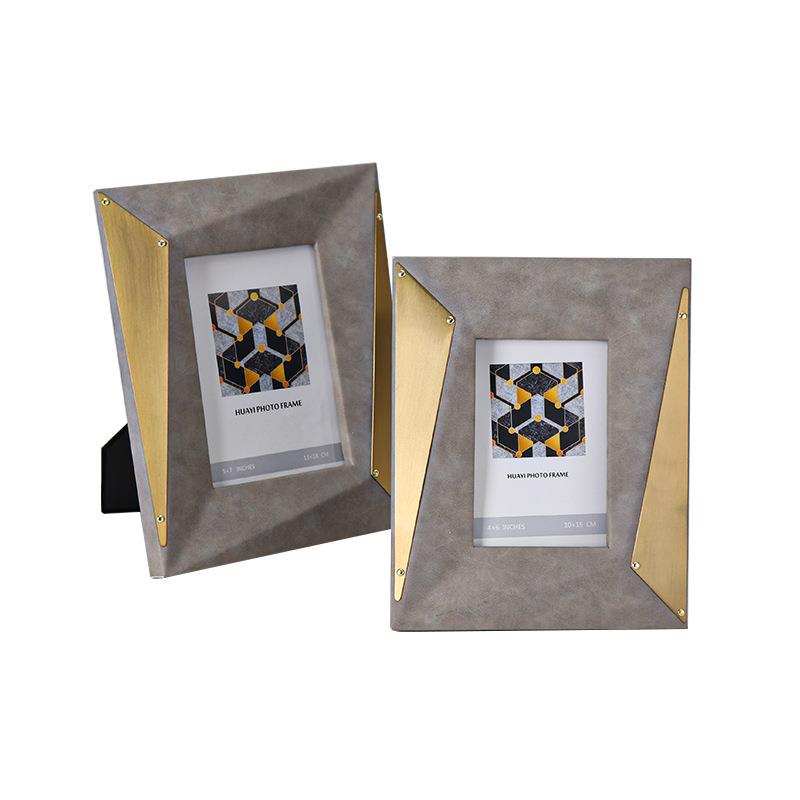 金属相框三角型铆钉几何折痕装饰品软皮相框摆台创意软装摆件
