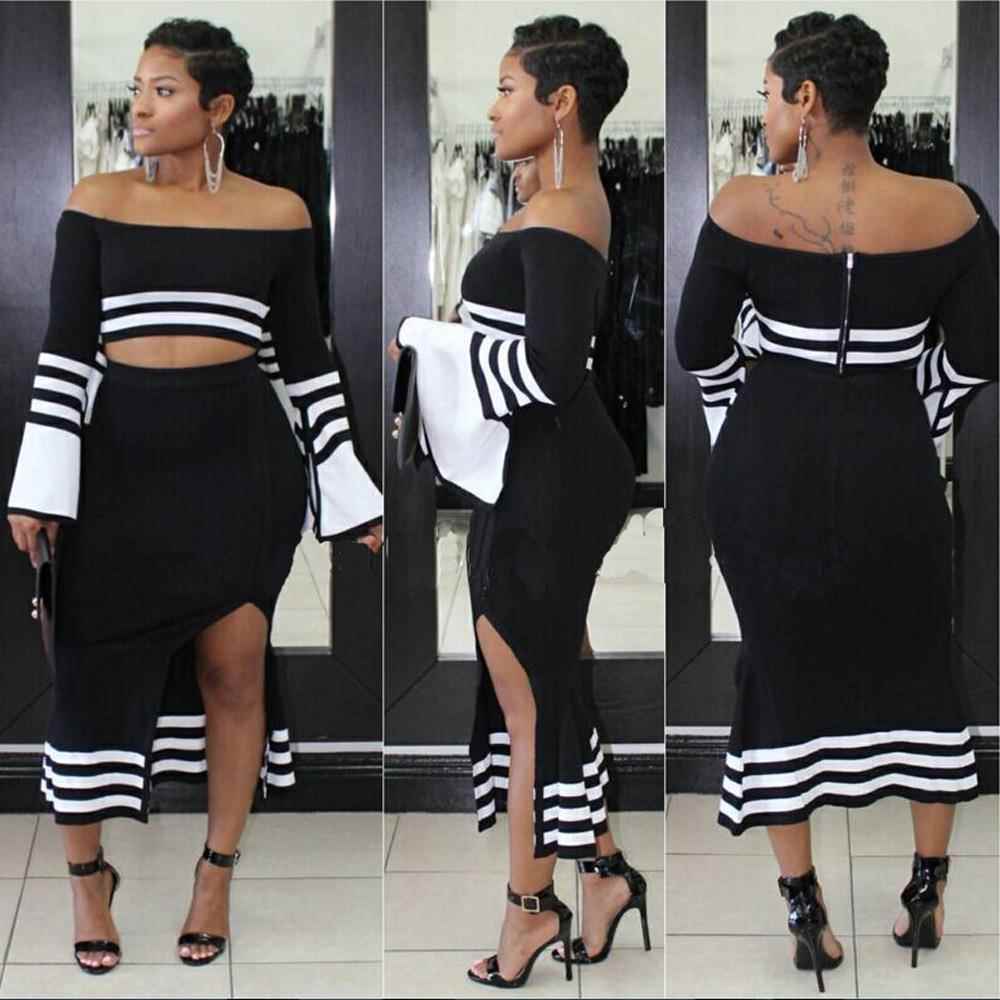 Sexy top two-piece high sleeve with slit trumpet suit skirt
