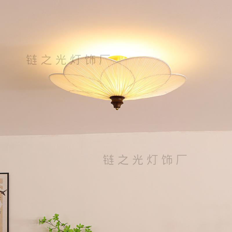 法式中古南洋风卧室梅花吸顶灯实木布艺美式复古客厅衣帽间灯具