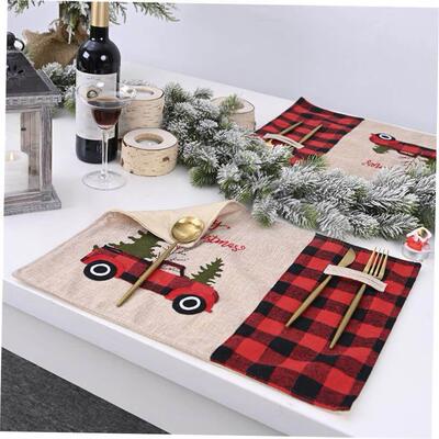 Christmas Decorations Red and Black Check Car Christmas Mat