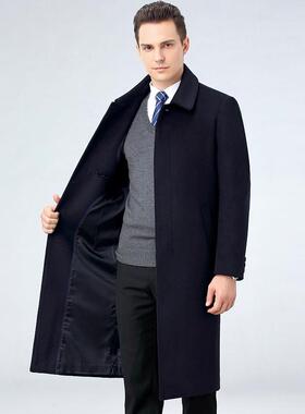 羊子绒大衣男中年外套老冬季过膝长呢款羊1702-R毛风衣高档加厚保