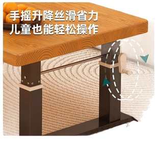 升降茶几客厅吃饭餐桌家用多功能实木学习书桌现代简约手摇升降桌