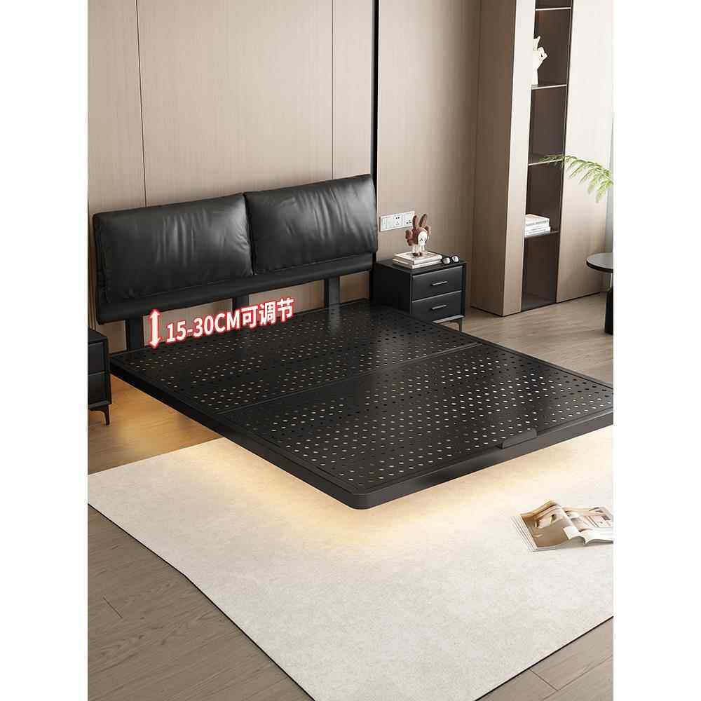 碳素钢悬浮床大象耳朵软包铁艺床家用卧室双人床小户型悬空铁架床