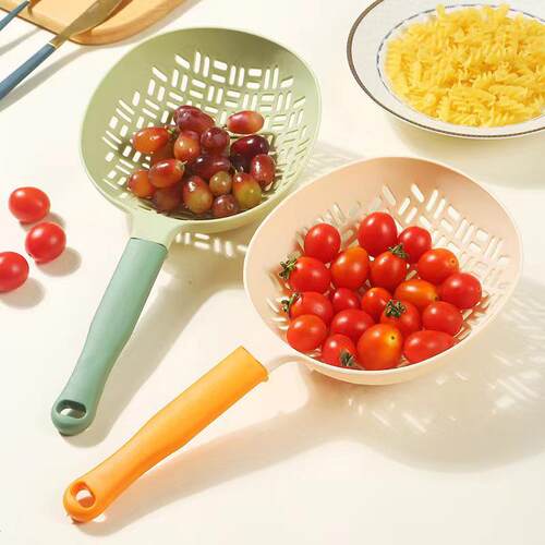 Large silicone slotted spoon with a long nylon handle, all-i