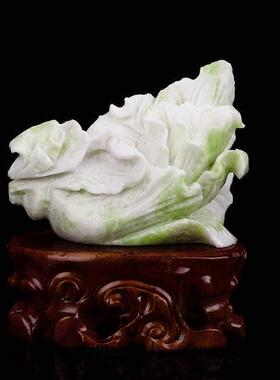 蓝田玉白菜摆件迷你百财旺宅玉白菜人财兴旺客厅办公室手工装饰品