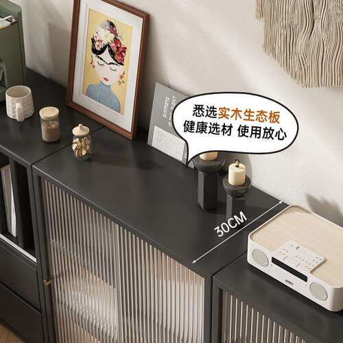 法式复古书柜实木矮柜客厅收纳储物柜一体落地置物柜展示柜餐边柜