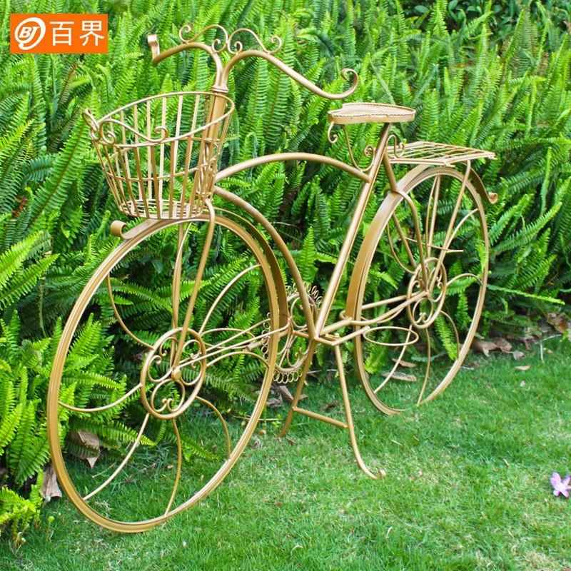 花园装BJ4745饰做旧行车装饰花室外铁艺庭院架花艺花现代自架置物