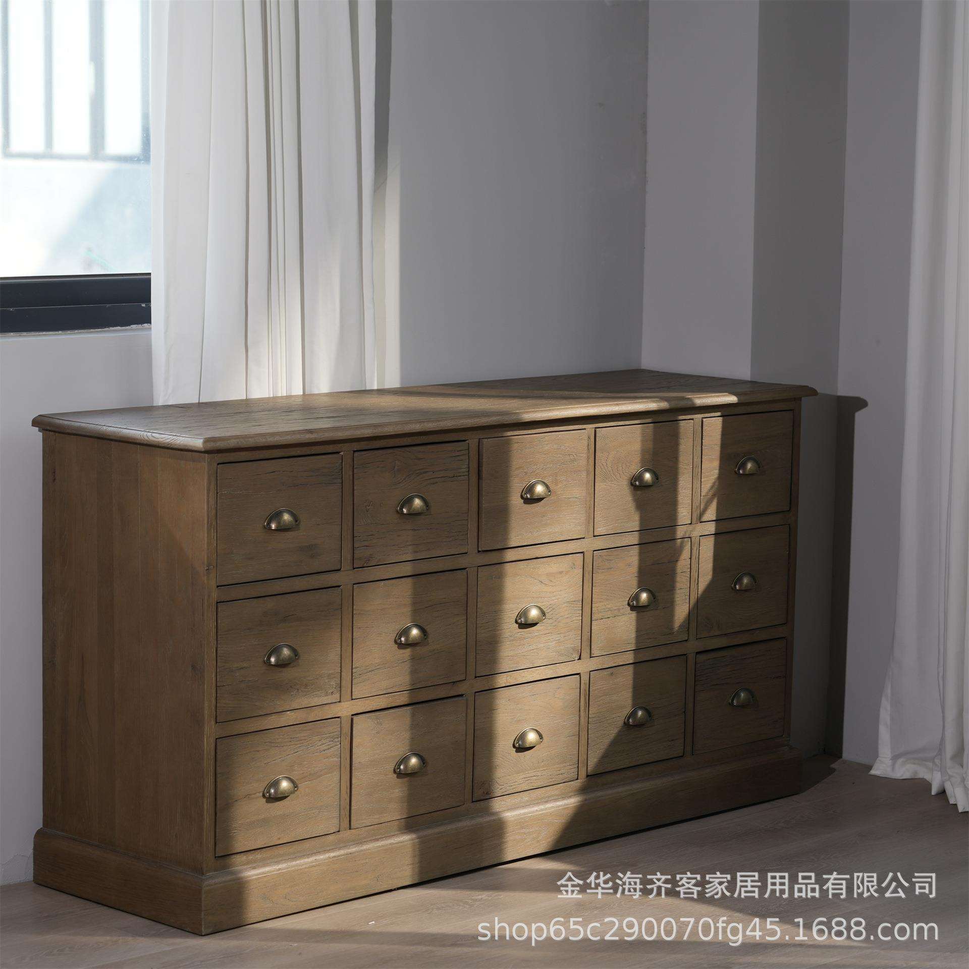 多斗功能柜长老橡木储柜家用方形实木餐边柜复物古木质餐具收纳柜