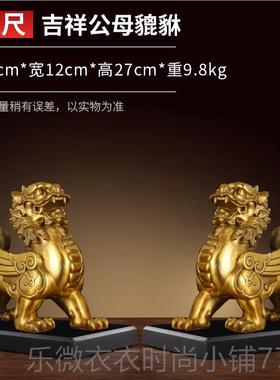 新款全铜貔貅摆件一对公母皮丘家用玄关礼纯黄铜室办公桌面开业品