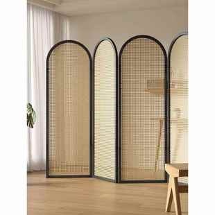 日式 藤编实木屏风断宿客厅约遮挡酒店民入户API玄关简可折隔叠屏