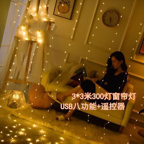 B3*3铜线灯窗帘灯WWEUS电八功能遥控插圣诞米婚庆装饰灯灯串防水