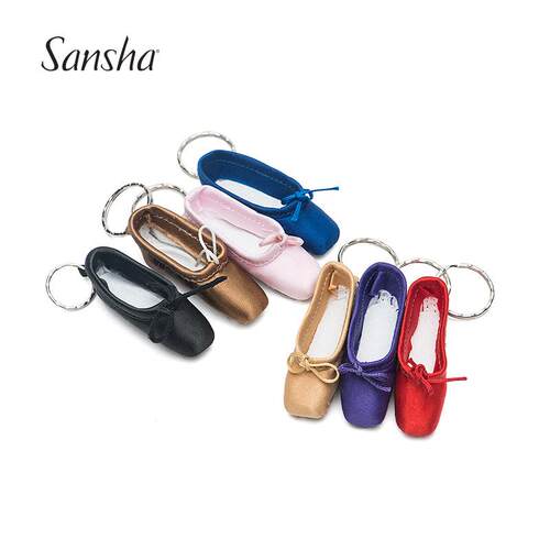 Sansha 手工芭蕾舞蹈足尖鞋小饰品 迷你鞋子绸缎面钥匙链钥匙扣