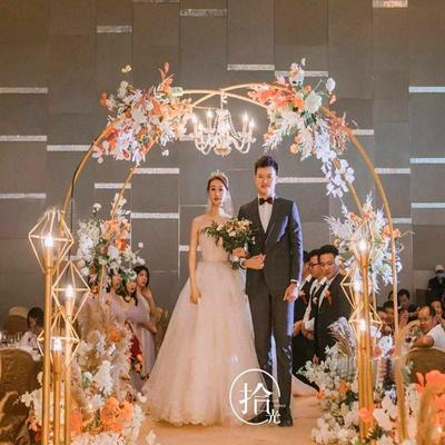 过道婚庆道具铁艺圆形舞台拱门花架拱门森系婚礼布置装饰新款摆件