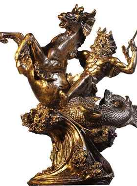 高档复古希腊办神话勇士工艺品人物雕塑冬海波塞家居神饰品公室摆