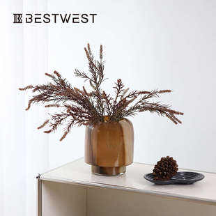 玻璃茶轻中古 水花瓶棕色装饰花奢bestwest养高品质批桌面插花器