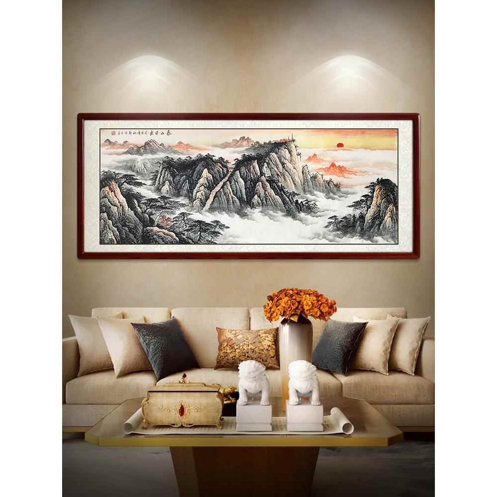 泰山日出山水画、办公室挂画、客厅山水画、国画名画、山无水装饰