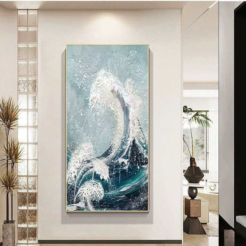 纯手绘油画星辰大海玄关装饰画立体肌理走廊过道楼梯手工壁画竖版图片