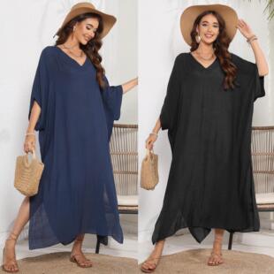 cover shirt slit long dress beach collar Women women