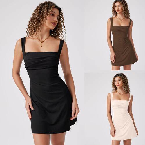 Back baring, waist cinching, slimming, short skirt