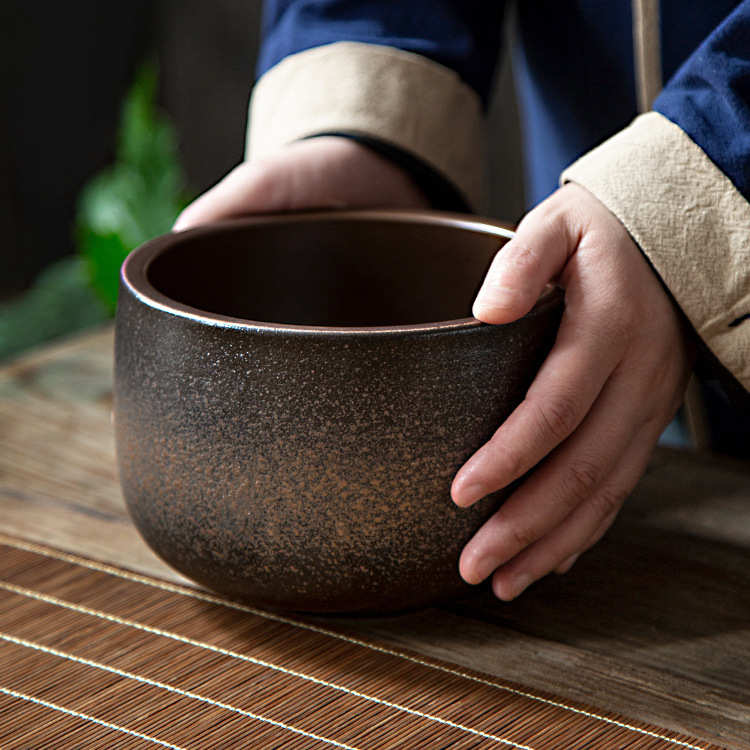 柴烧茶洗粗陶窑变日式家用大号功夫茶具配件茶杯洗茶渣桶圆形盆栽