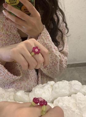 ins复古花朵串珠戒指欧美指环