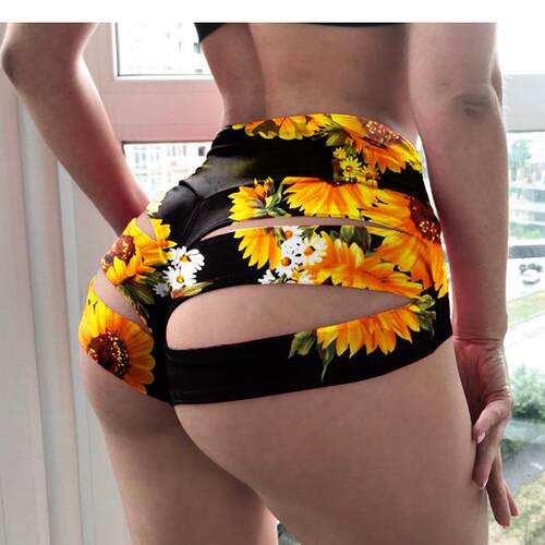 Large women's high waisted elastic printed hollow yoga