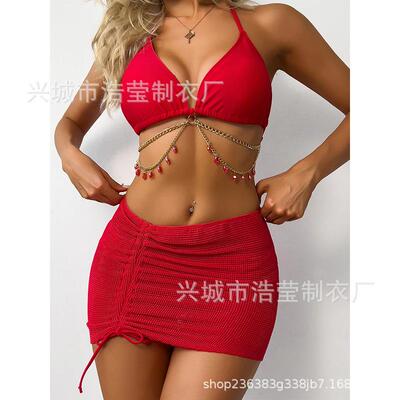 Ladies' three swimsuits, ruby chain beach dress, bikini