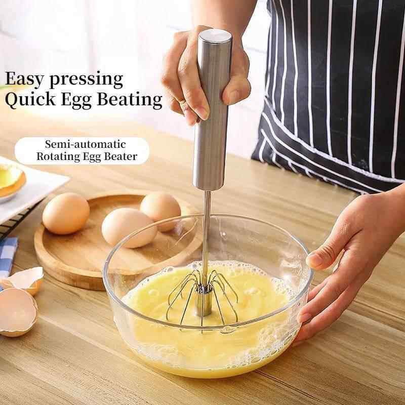 Semi-automatic Egg Beater Stainless Steel Whisk Manual Press - 实物图
