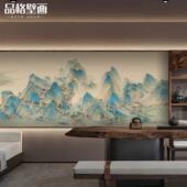 新中式 千里江山茶室会所棋牌室壁纸沙发卧室民宿床头背景墙纸壁画