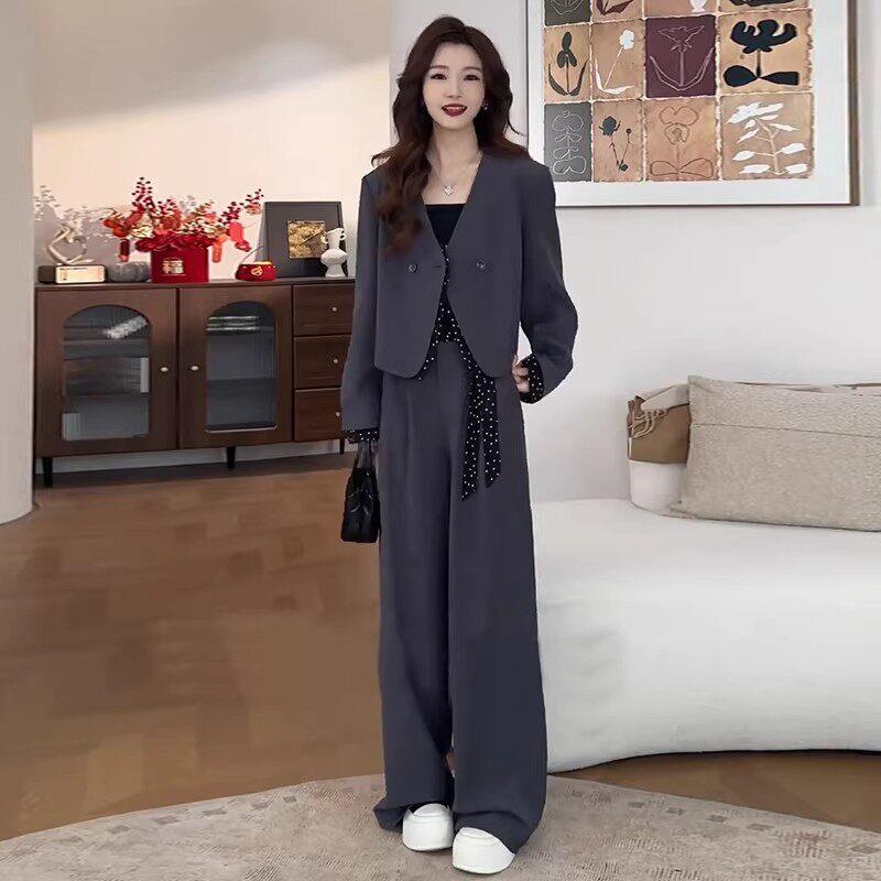法国Rouje Moaks时尚套装女春秋季洋派显瘦西服外套阔腿裤两件套