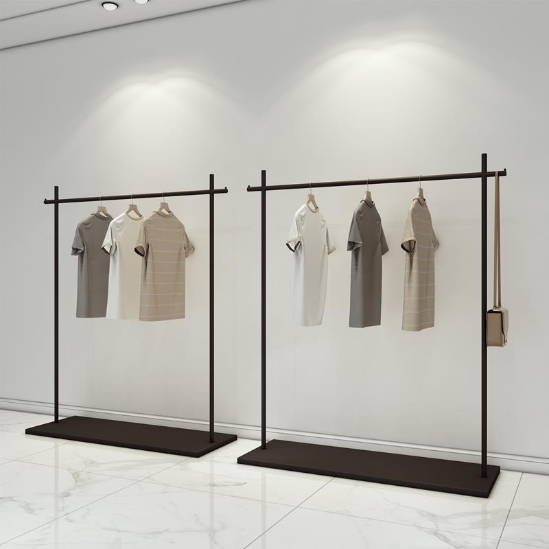 简约黑色服装店展示架带板衣架落地式侧挂现代女装挂衣服陈列货架