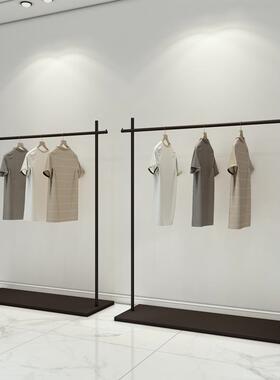 简约黑色服装店展示架带板衣架落地式侧挂现代女装挂衣服陈列货架