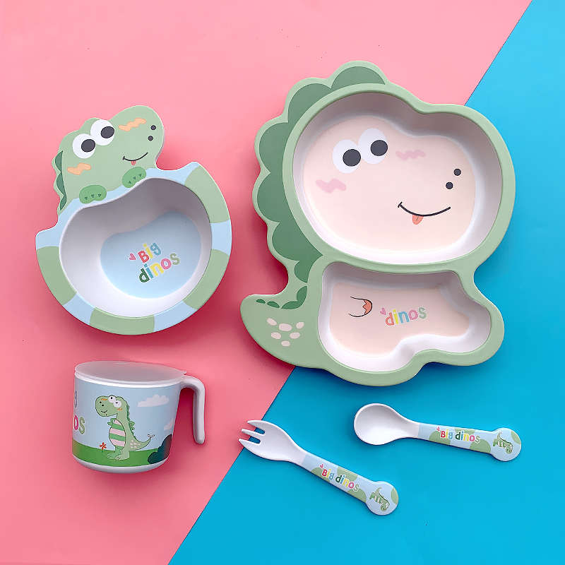 竹纤维儿童餐具套装家用螃蟹卡通宝宝分格餐盘小孩子辅食碗叉勺子