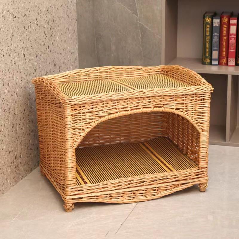 高档猫窝别墅藤编双层猫屋夏季狗窝金毛中小型犬可拆洗柳编宠物窝