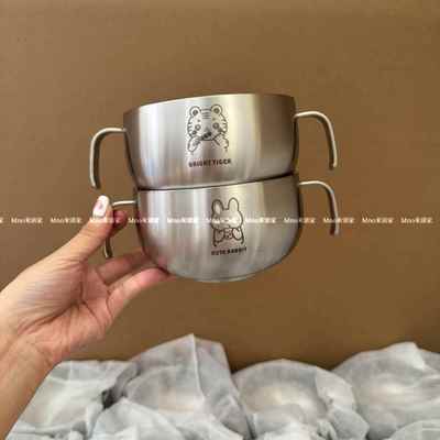 316不锈钢可爱双耳宝宝碗带手柄卡通餐具辅食儿童碗防摔防烫