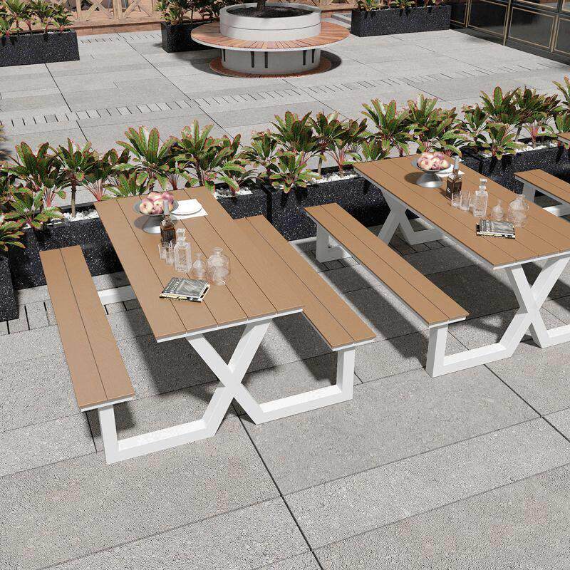 广场景区休闲户外连体桌椅室外公园别墅庭院露天防晒防水塑木桌凳