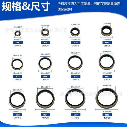 跨境245PCS M6-M30 O型密封圈NBR丁腈橡胶圈组合密封垫圈套件