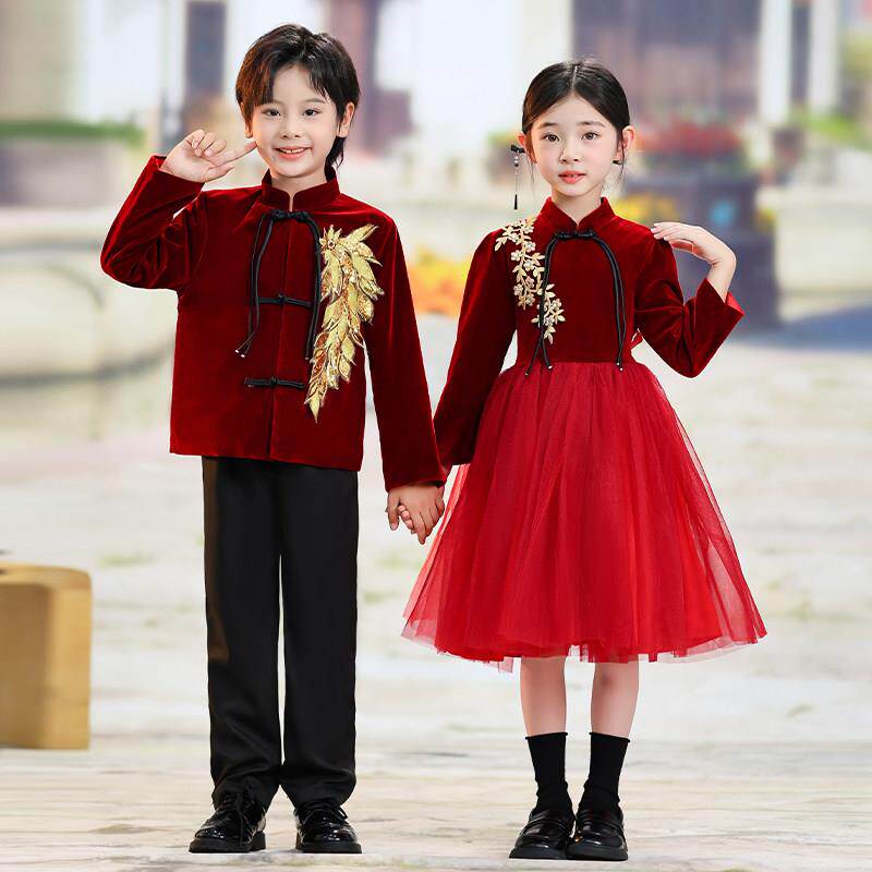 儿童朗诵合唱演出服中式国风舞蹈服中小学生大合唱团二胡表演礼服