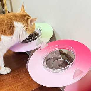 耐用亚克力支架 高架狗碗猫碗未来主义 UFO 风格 宠物喂食器