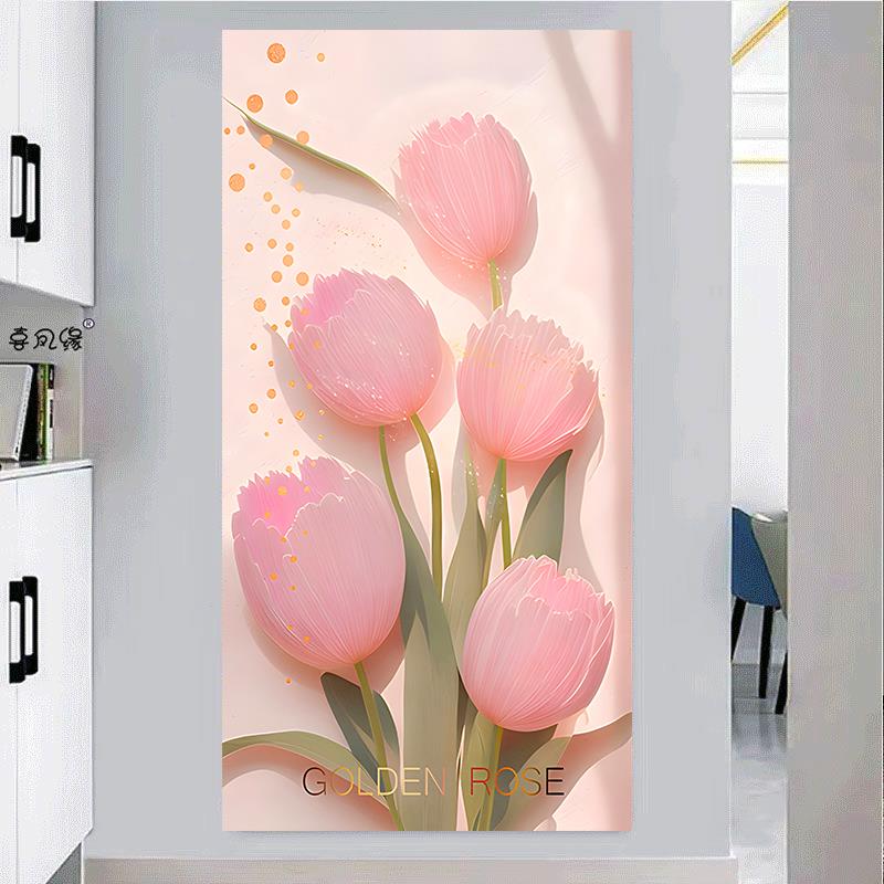 入户玄关装饰画正对门现代简约走廊过道挂画奶油风花卉客厅墙壁画图片
