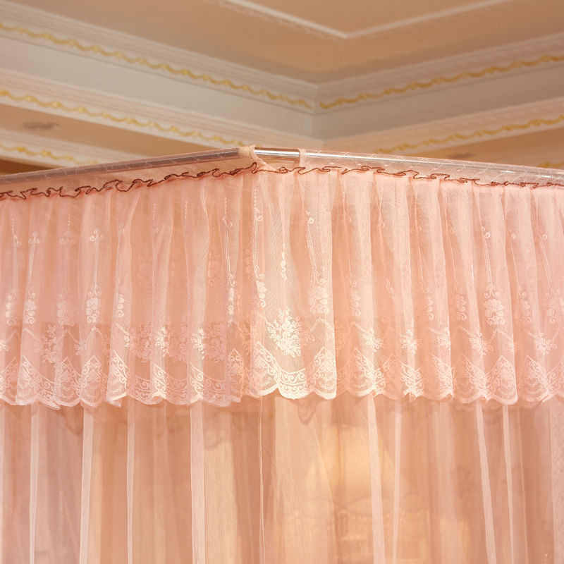 风家用蚊帐门双人公主无纱三开u伸缩单宫廷u帐型雨蒙蒙