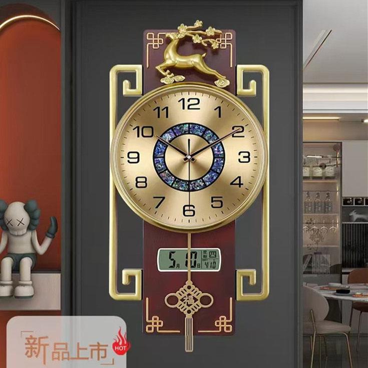 上海三五客厅挂钟高档石英钟摇摆静音装饰钟表新中式墙上时钟挂表