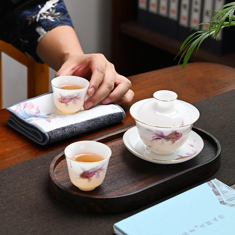冰种玉瓷旅行茶具套装高档轻奢户外便携单人快客杯泡茶壶茶盘家用图片