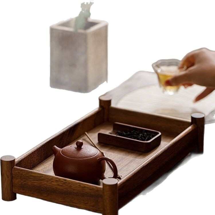 新中式胡桃木托盘茶点盘复古长方形茶盘干泡茶台茶具收纳架置物架