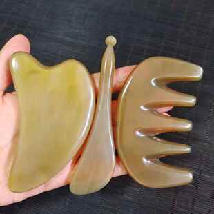 牛角三件套刮痧板五齿梳拨筋棒面部头部刮痧按摩点穴五经梳定制