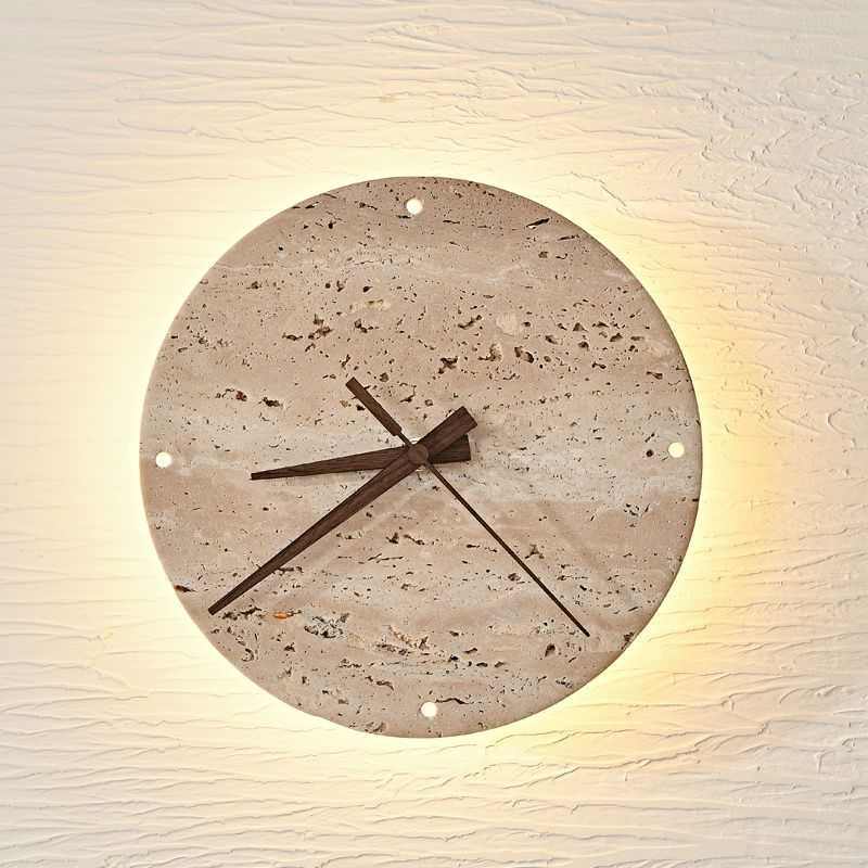 石寂风熔时间洞旧卧室做挂表孔壁墙客厅走时钟转动侘黄带灯复古