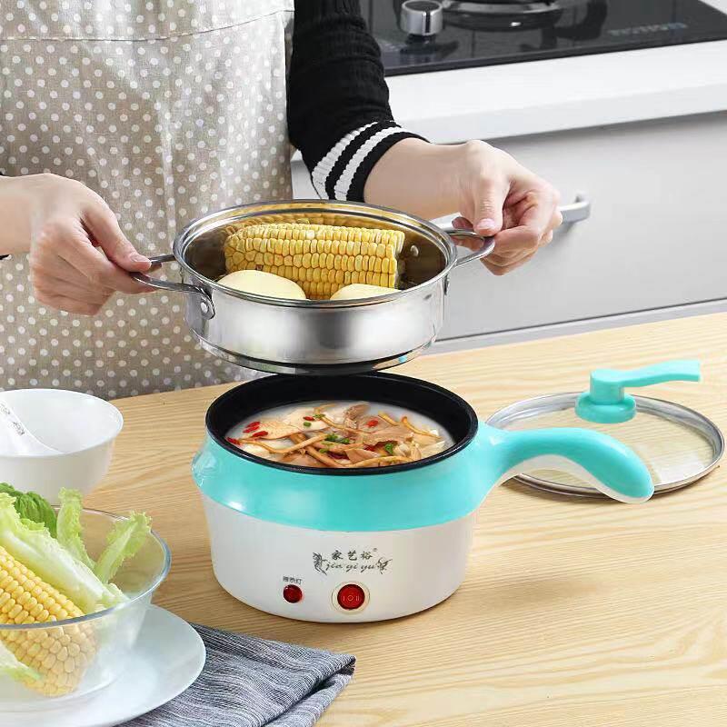 家用多功能电煮锅时尚电火锅学生炒菜蒸煮卧室一人食带蒸笼特价品
